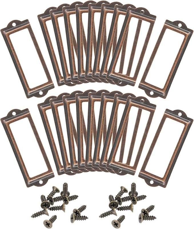 uxcell Metal Label Holders, 83x30mm 40pcs File Name Card Tag Label Holder Frame for Office Library Drawer Cabinet Shelves, Copper Tone