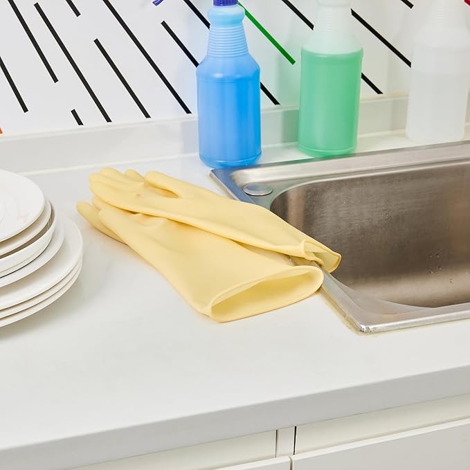 Cleaning Gloves Case of 10 Rubber 22 mil Household Gloves Chemical-Resistant Puncture-Resistant Abrasion-Resistant Yellow