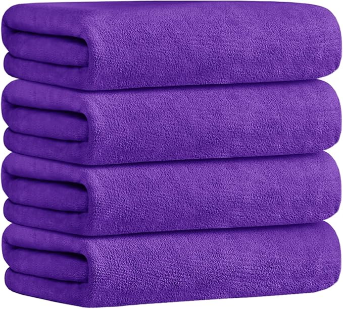 Bath Towel, Microfiber Bath Towels Set 4 Pack (30" x 60") - Large Size, Extra Absorbent, Quick Drying, Multipurpose as Fitness Towel, Sports Towels, Yoga Towel, Violet