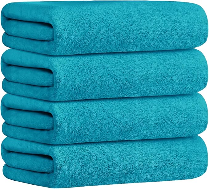 Bath Towel, Microfiber Bath Towels Set, 4 Pack (30" x 60") - Large Size, Extra Absorbent, Quick Drying, Multipurpose Use as Hair Wrap for Women, Bath, Fitness, Sports, Yoga, Teal