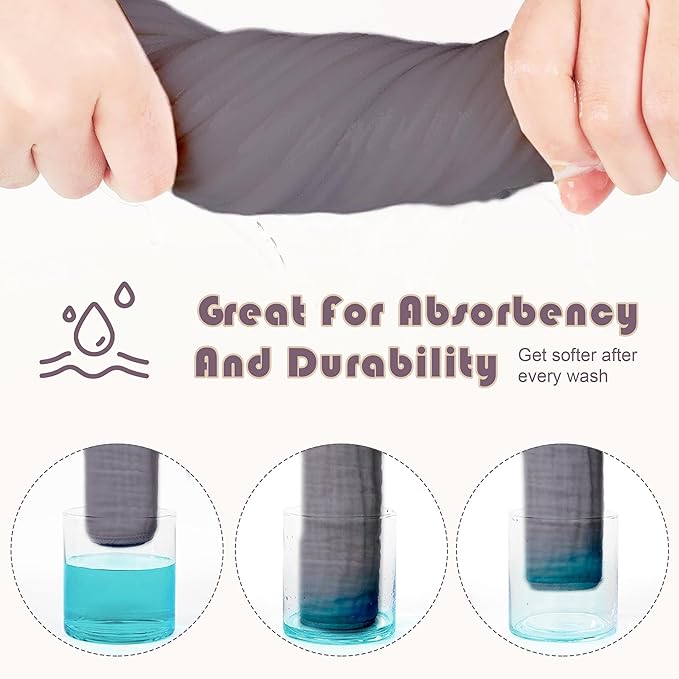 Muslin Burp Cloths Large 100% Cotton Hand Washcloths for Boys & Girls, Baby Essentials Extra Absorbent and Soft Burping Rags for Newborn Registry (Grey, 12-Pack, 20" X10")