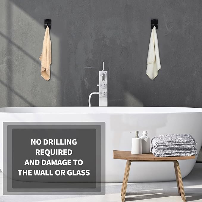 Boao 4 Pcs Self Adhesive Towel Hook Holder Grabber Stainless Steel Kitchen Dish Towel Hook Wall Mount Non Drilling Hangers Rack Hand Tea Holders for Bathroom Accesories Kitchen Gadgets (Black)