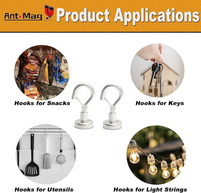 Ant Mag Magnetic Hooks Heavy Duty with Snap 22lbs Strong Magnet Hooks Great Hanging for Refrigerator, Cruise Cabin, Grill, Wreath,Kitchen,Office 20 Pack
