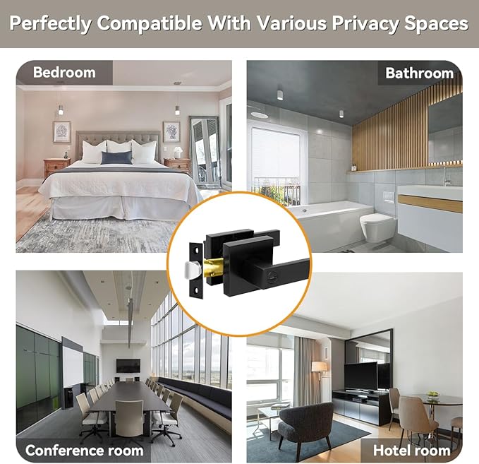 KAMOTA Privacy Door Levers, 4 Pack Matte Black Door Handles Bed and Bath Door Locks Interior Keyless Locksets, Left and Right Hand Reversible