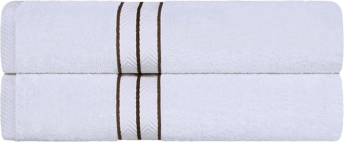 Superior Hotel Turkish Cotton 2 Piece Bath Sheet Set, Extra Large Oversized Ultra Plush Heavyweight Spa Essentials, Thick Absorbent and Soft, Dobby Border, Includes 2 Bath Sheets, Latte