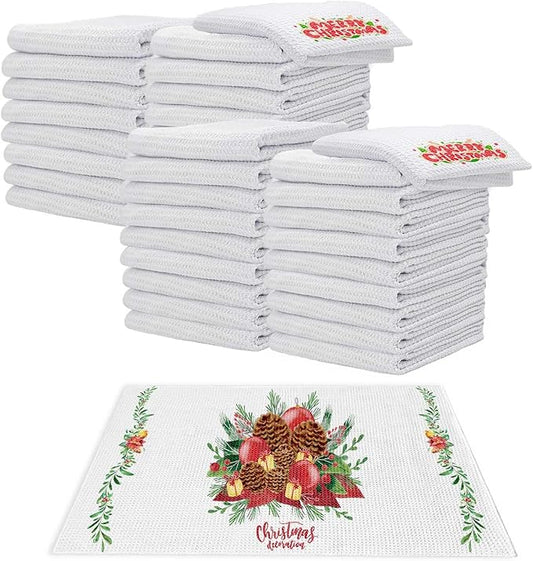 YOUKE OLA 40 Pack Sublimation White Towels Waffle Weave Kitchen Towels Blanks Microfiber Dish Drying Towel for Heat Transfer 16x28 Inch