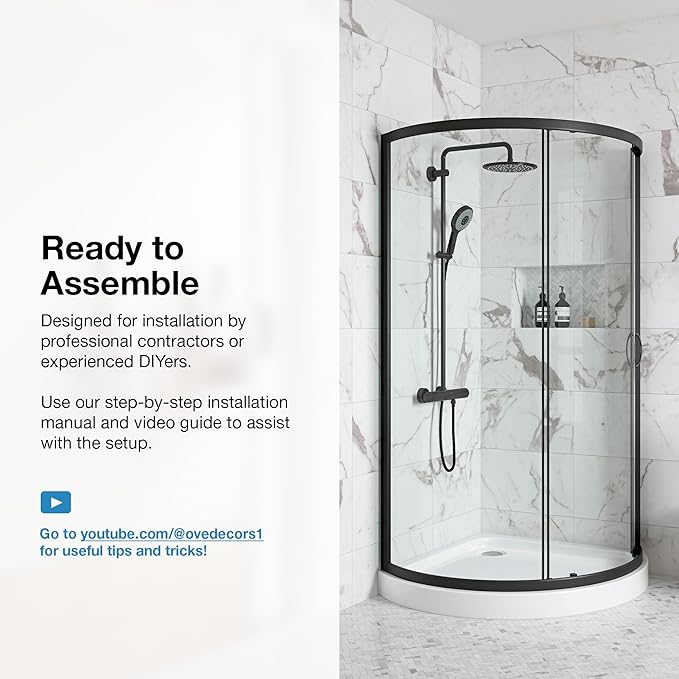 OVE Decors Breeze 34 in. Corner Shower Clear Sliding Door with Base in Black Finish