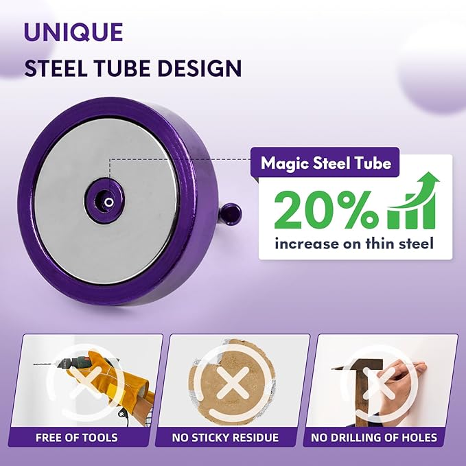 Neosmuk Magnetic Hooks, Cruise Ship Essentials, 10lb+ Heavy Duty Magnetic Hooks for Cruise Cabins, Refrigerator, Grill, Hanging, and Travel | Extra Strong Must-Haves Magnet Hook,Purple