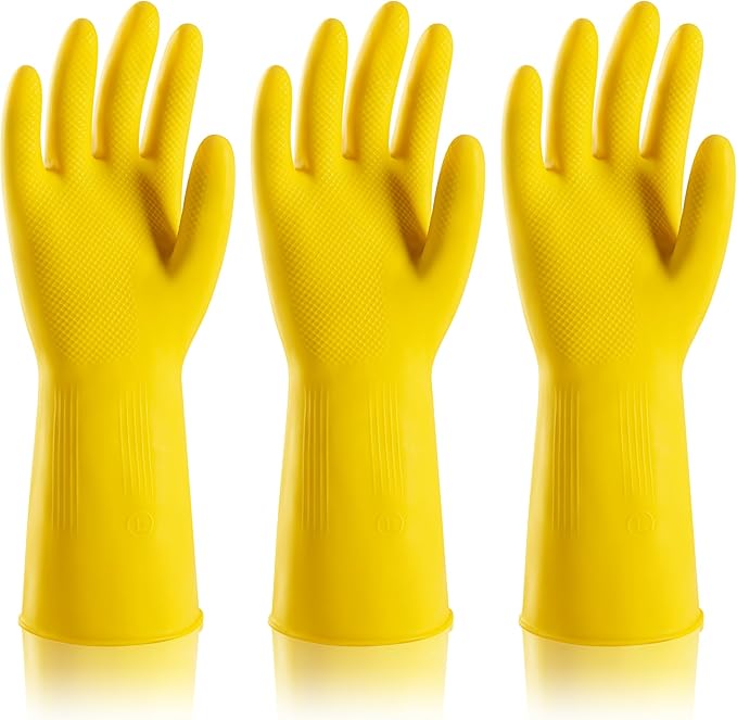 3 Pairs Rubber Dishwashing Gloves, Reusable Household Cleaning Gloves for Women Men, Kitchen and Bathroom Cleaning, Gardening, Pet Care, Extra Thickness, 20 Mil, 13", Heavy Duty, Non-Slip, XL