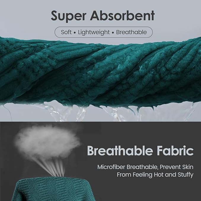 Microfier Bath Towels Set of 2, Large Microfier Body Towel for Adult, 30" x 60", Oversized, Soft, Super Absorbent, Fast Drying, Use for Sauna,Gym,Sport, Fitness, Yoga, Diamond Cross Grid Teal