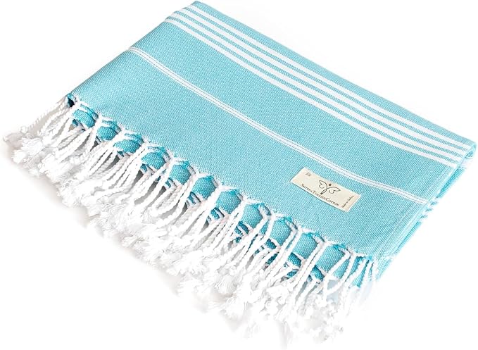 SMYRNA TURKISH COTTON Beach Blanket – Sand-Free Oversized Beach Throw 50x60 – Quick-Dry Lightweight Turkish Towel for Beach, Pool, Picnic & Outdoor Travel – Eco-Friendly Recycled Cotton, Turquoise