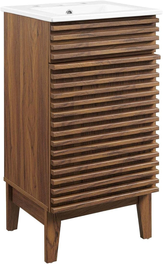 Modway Render 18" Bathroom Vanity with Sink in Walnut White