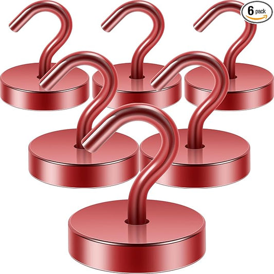 Neosmuk Magnetic Hooks, Cruise Ship Essentials, 120lb+ Heavy Duty Magnetic Hooks for Cruise Cabins, Refrigerator, Grill, Hanging, and Travel | Extra Strong Must-Haves Magnet Hook,Red
