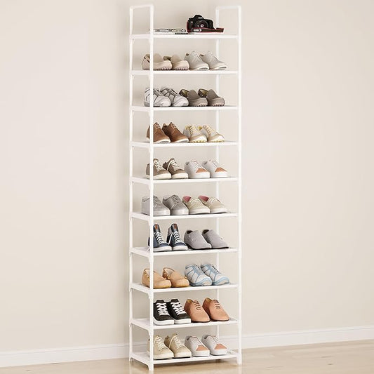 10-Tier Tall Shoe Rack, Adjustable 20-25 Pairs Shoe Shelf Storage Organizer for Entryway Hallway Closet Bathroom Living Room (White)