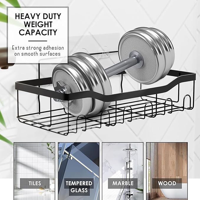 Clara Clark Bathroom Accessories Set - Bathroom Set with Adhesive Corner Shower Caddy Hanging, 25PC Bathroom Accessory Set, Navy Shower Curtain Set, Toilet Brush, Trash Can & Soap Dispenser