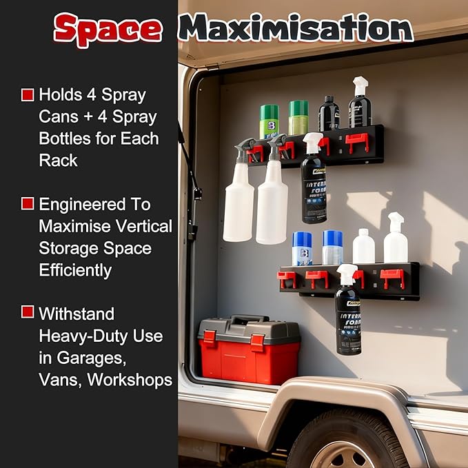 Spray Bottle Holder Wall Mounted, 2-Pack Heavy-Duty Carbon Steel Aerosol Paint Organizer Rack, Spray Aerosol Can Holder, Space Saving Holder for Garage, Workshop, Car Detailing Tools & Shed