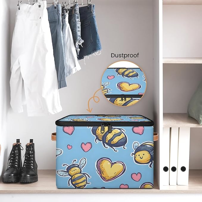 Cubes Storage Baskets,Bees Empty Gift Basket,Foldable Storage Box Bin,Waterproof Open Shelf Basket Organizer for Clothes Toy Bedroom Nursery Spring Home Decorative