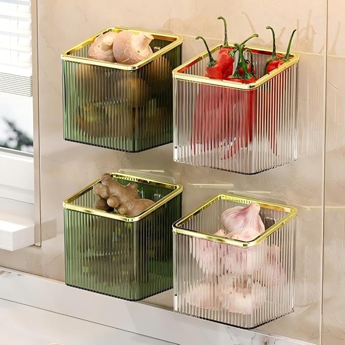 Adhesive Wall Shelves No Drill Hanging Organizer - Plastic Floating Storage Bins for Kitchen,Bathroom,Office - Makeup and Home Goods Mountable Shelf (Grey and Silver)