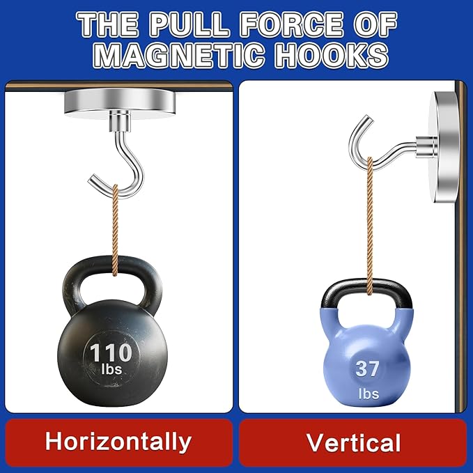 6Pack Strong Magnetic Hooks Heavy Duty, Magnet Hooks, 110lbs Metal Magnetic Hooks for Cruise Cabins, Magnet with Hooks, Magnet Hook, Magnetic Hook for Hanging, Refrigerator, Garage
