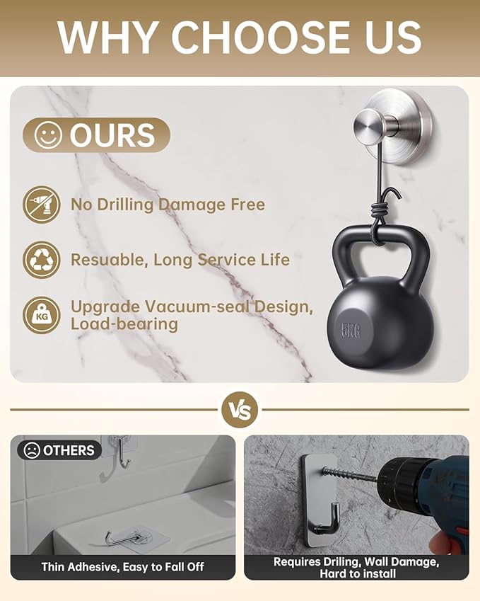 Suction Cup Hooks for Shower, Suction Cup Hooks for Door Wreaths, Robe Towel Hooks Heavy Duty for Bathroom Hanging, Windows, Kitchen, Glass, Mirror, No Drilling, 6 Pack (Silver)