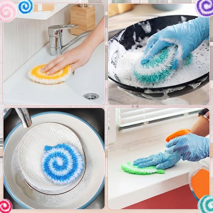 12 Pcs Dish Scrubber Non Scratch Dish Washing Scrubbers Reusable Household Cleaning Kitchen Tools for Dishwashing Washing Dishes Cookware Tubs Sinks (Candy)