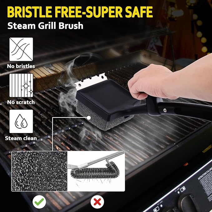 Bristle-Free Replacement Grill Brush Head — Heat-Resistant Snap-On Steam Brush Head, Dishwasher-Safe Replacement for Gas, Charcoal, Ceramic & Infrared Grills