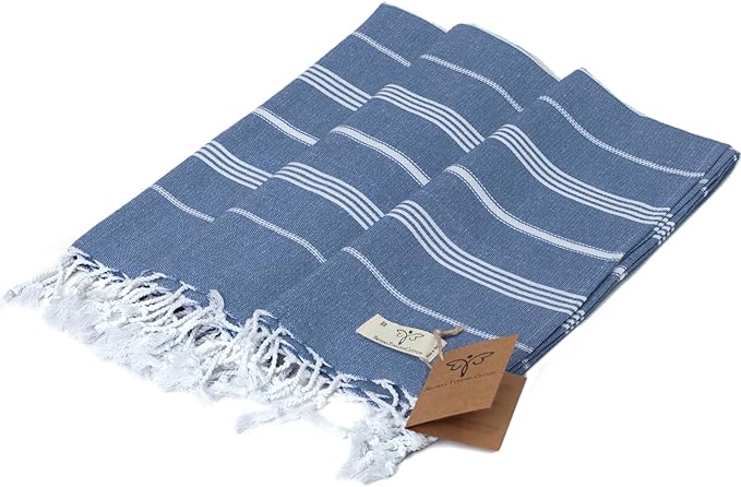 SMYRNA TURKISH COTTON Classical Series Throw Blanket 50x60, Outdoor Blankets, Throws and Blankets for Couch, Sofa, Bed, Chair, Beach Picnic, Travel Boho Turkish Blanket, Dark Blue