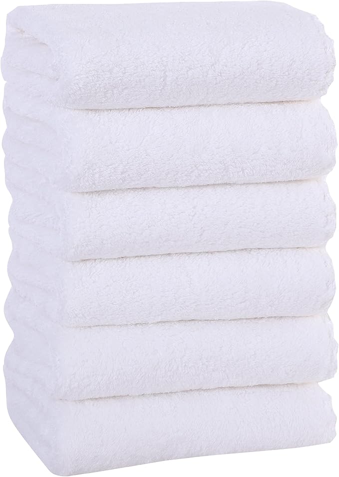 6 Pack Premium Hand Towels - Quick Drying - Microfiber Coral Velvet Highly Absorbent Towels - Multipurpose Use as Hotel, Bathroom, Shower, Spa, Hand Towel 16 x 28 inches (White)