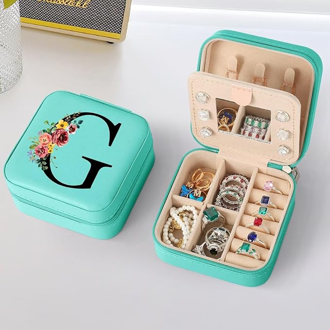 Parima Gifts for Sister - Personalized Birthday Gift for Friend, Sister-In-Law Gift, Party Gifts for Best Friend, Travel Jewelry Case - Letter G, Blue