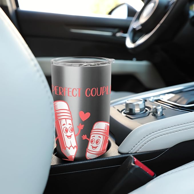 Perfect Couple Adorable Pencil Eraser Pair Stainless Steel Insulated Tumbler