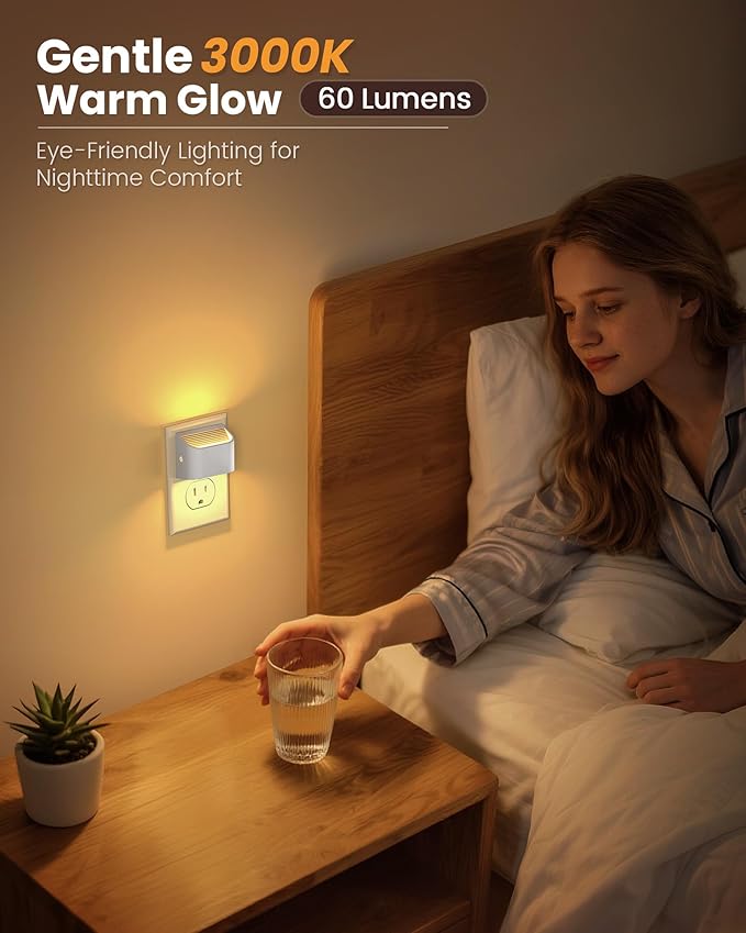 Plug in Night Light 2 Pack - Auto Brightness Sensor Warm White Wall Light