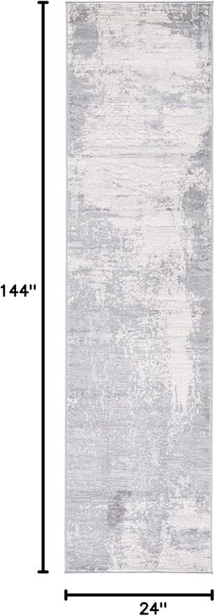 SAFAVIEH Jasper Collection Runner Rug - 2' x 12', Light Grey & Ivory, Modern Abstract Design, Non-Shedding & Easy Care, Ideal for High Traffic Areas in Living Room, Bedroom (JSP101F)