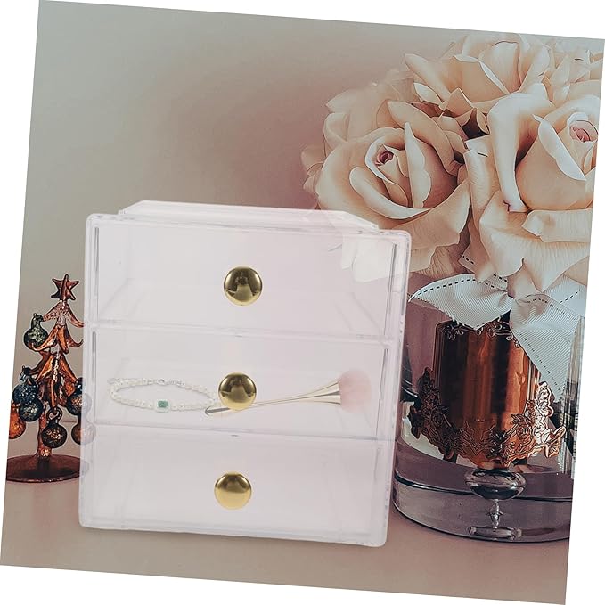 Clear 3-Tier Drawer Storage Box Makeup Organizer Desktop Storage Acrylic Cosmetic Display Case Handles