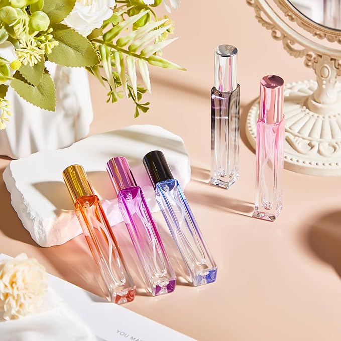 Domensi 40 Pcs 10/15/20/30 ml Perfume Travel Refillable Bottles Glass Spray Bottle Perfume Atomizer for Cologne Dispenser Leak-proof Fragrance Bottles Atomizer Pump Kit (10 ml,Light Colors)