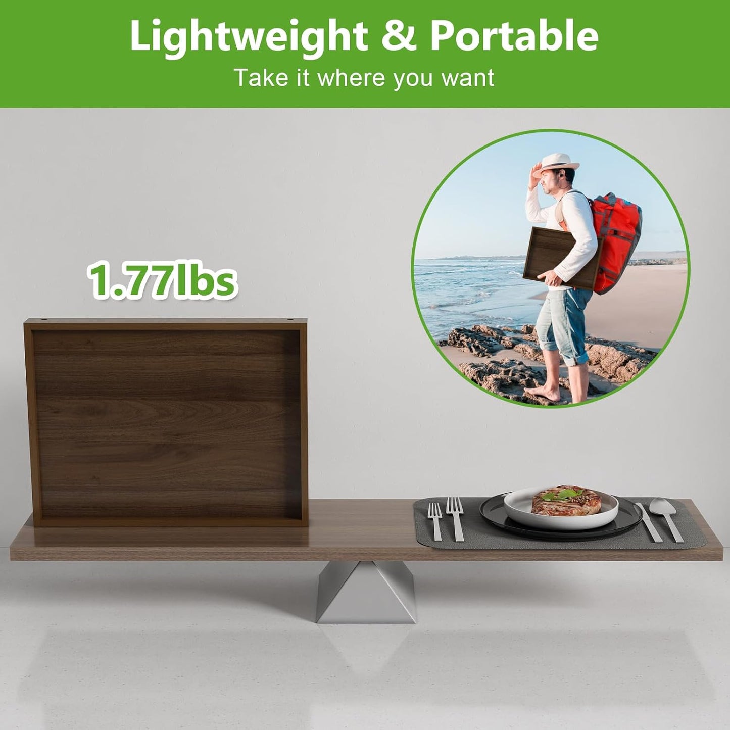 Bamboo Bed Tray Table with Folding Legs & Handles
