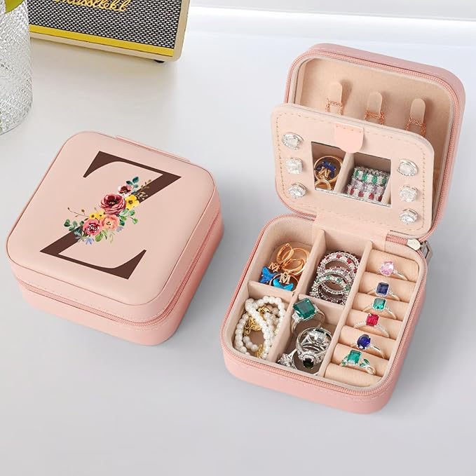 Parima Pink Initial Jewelry Case - Employee Appreciation Gift, Thank You Gift for Women, Letter Z, Pink Jewelry Box