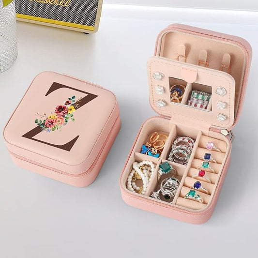 Parima Pink Initial Jewelry Case - Employee Appreciation Gift, Thank You Gift for Women, Letter Z, Pink Jewelry Box
