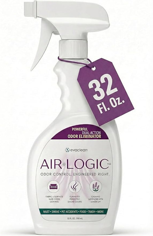 Dual-Action Odor Eliminator Spray 32 Fl Oz, Plant-Based Instant Knockdown & Enzymatic Deodorizer for Home, Neutralizes 16 Odor Sources, Bleach-Free, Fabric & Surface Safe, Lavender Lemon