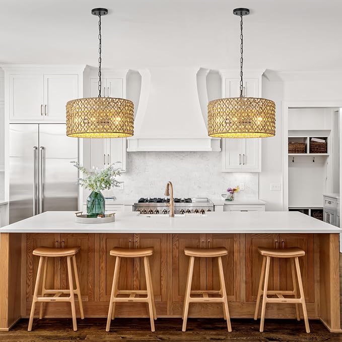 5-Light Boho Rattan Pendant Light, 18" Hand Woven Chandelier Wicker Coast Light Fixture Bohemian Hanging Ceiling Lights Natural Lighting for Dining Room Kitchen Island Living Room Bedroom
