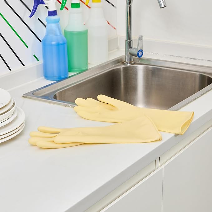Cleaning Gloves Case of 10 Rubber 22 mil Household Gloves Chemical-Resistant Puncture-Resistant Abrasion-Resistant Yellow