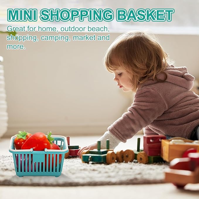 PATIKIL 8PCS Small Plastic Basket,Mini Storage Basket Grocery Tiny Shopping Baskets with Handle Organizer Filtered Water for Organizing Toys Fruits Veggies Snacks, Blue