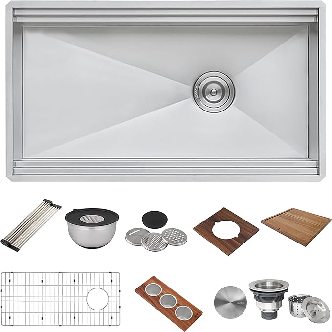 Ruvati 39-inch Workstation Kitchen Sink - Dual Tier Undermount Kitchen Sinks - 16 Gauge Stainless Steel Kitchen sink with Brushed Finish hides scratches - RVH8299
