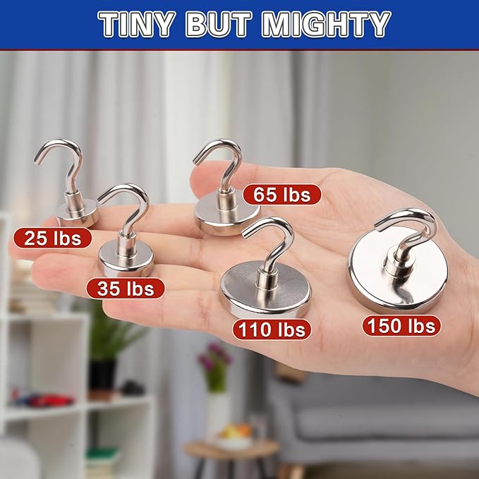 6Pack Strong Magnetic Hooks Heavy Duty, Magnet Hooks, 65lbs Metal Magnetic Hooks for Cruise Cabins, Magnet with Hooks, Magnet Hook, Magnetic Hook for Hanging, Refrigerator, Garage