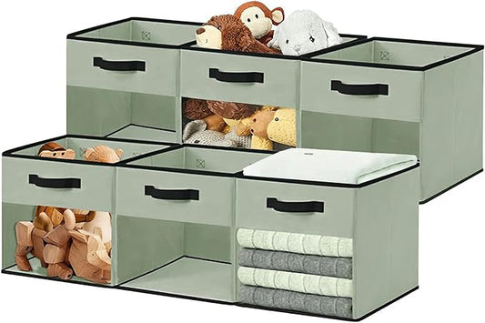 DECOMOMO Storage Cubes, 13 inch Cube Storage Bins with Window, Fabric Organizer Bins (13" / 6pcs, Green)