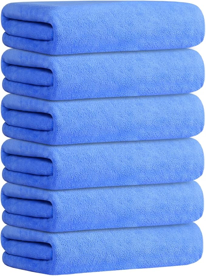 Bath Towel, Microfiber Bathroom Towels Set 6 Pack 30" x 60" - Extra Large, Soft, Absorbent, Quick Dry, Odor Resistant, No Shedding, Shrink Resistant, Use for Hair Wrap, Fitness, Sport, Yoga, Blue