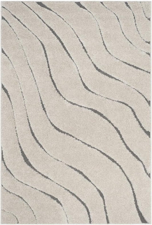 SAFAVIEH Florida Shag Collection Area Rug - 6'7" Square, Cream & Grey, Non-Shedding & Easy Care, 1.2-inch Thick Ideal for High Traffic Areas in Living Room, Bedroom (SG472-1180)