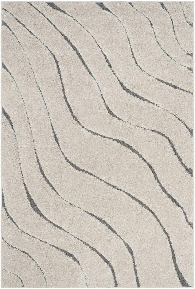 SAFAVIEH Florida Shag Collection Accent Rug - 3'3" x 5'3", Cream & Grey, Non-Shedding & Easy Care, 1.2-inch Thick Ideal for High Traffic Areas in Entryway, Living Room, Bedroom (SG472-1180)