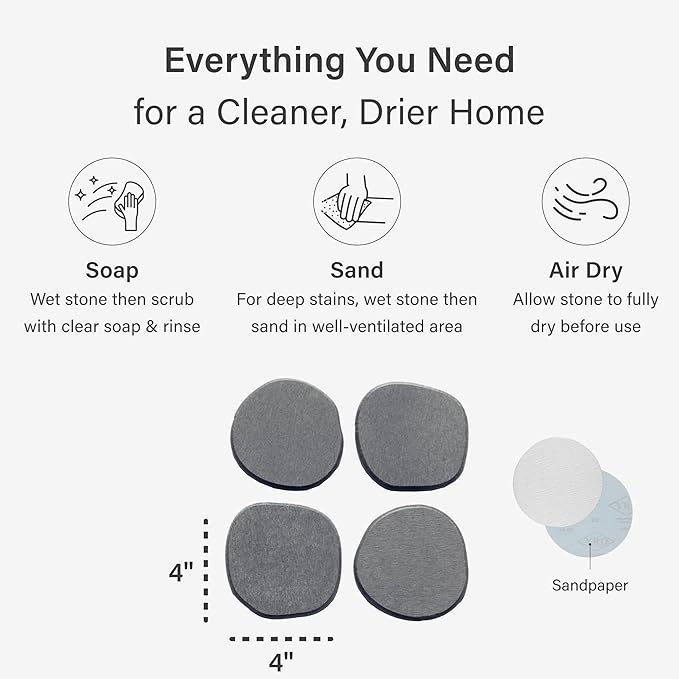 Dorai Home Stone Coaster Set – 4 Absorbent Diatomite Coasters for Instant Drying, Modern Design, Slate