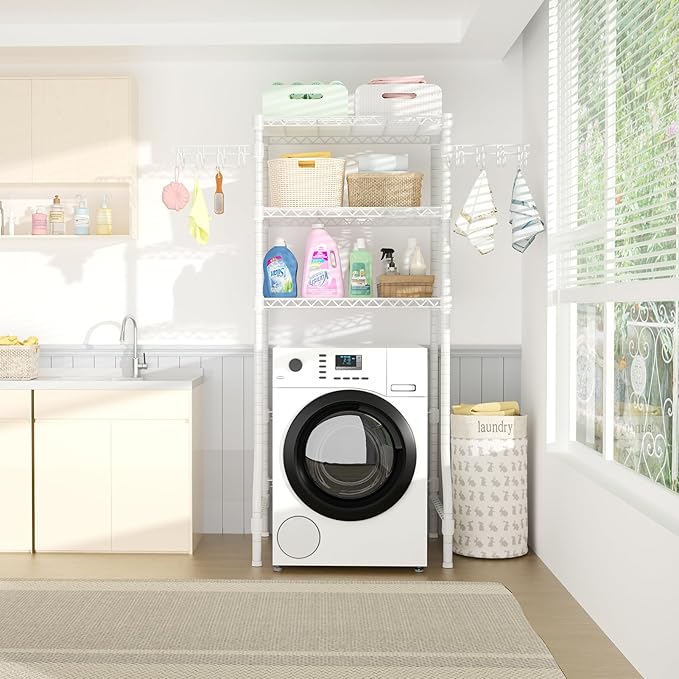 Ulif U8 Medium Laundry Room Storage Organizer, Over the Washer and Dryer Storage Shelves for Laundry Organization, 32.3”W x 17.3”D x 76.2”H, Suit Washing Machine Width within 29.9”, Hold 304 lb, White