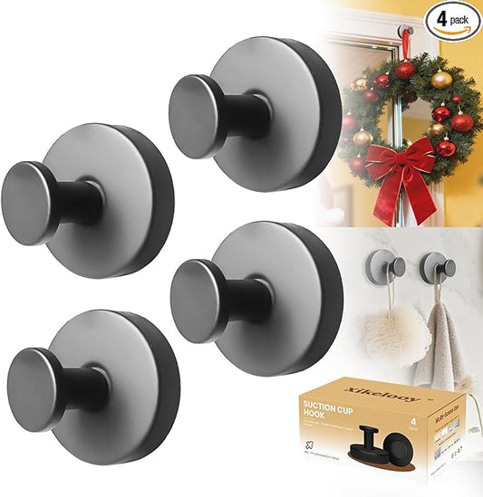 Suction Cup Hooks, Suction Cup Hooks for Shower,Removable Towel Hooks for Bathroom Window Glass Door Wall, Bath Robe Looafh Wreath Hook for Hanging (Dark Grey)